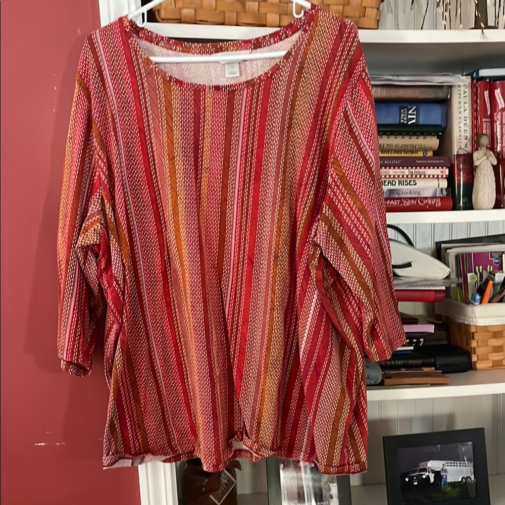 CJ Banks Boxy Red and Pink Tunic